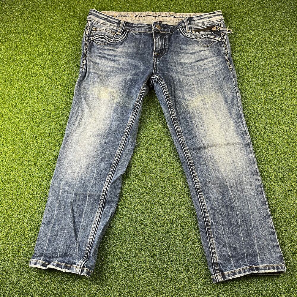 Vintage Y2K ReRock for Express Capri Jeans Embroidered Pockets Low Rise 31
